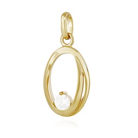 NKlaus Pendant Modern Design 925 Silver or 333 Yellow Gold Shiny 19 mm Zirconia White Oval Amulet, Yellow Gold
