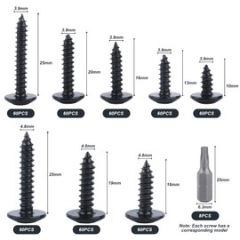 Tapping Screws Torx Self-Tapping Screws Pack of 60 Wood Screws Flat Head Screws Flat Head Torx Body Screws Black Drilling Screws for Wood Furniture Screws - M3.9 x 25 mm