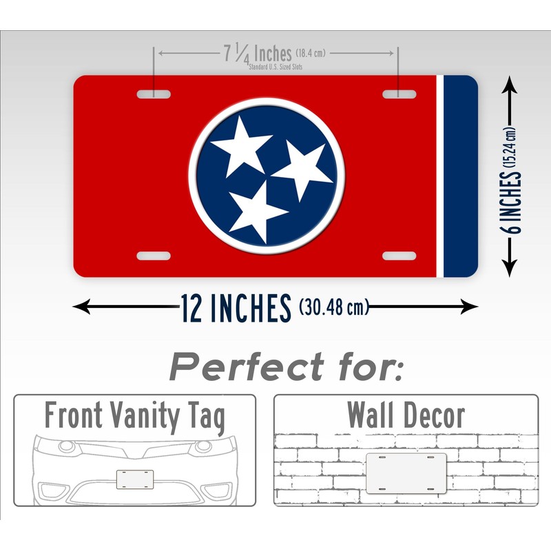 Tennessee State Flag Plain Metal License Plate TN Tri Star
