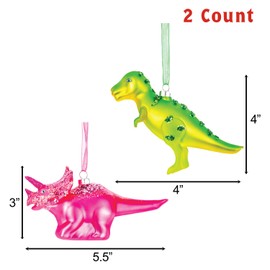 Every Day is Christmas Glass Blown Ornaments Cute Hand Made Figurines Tree Decoration, Set of 2 pcs Dinosaurs