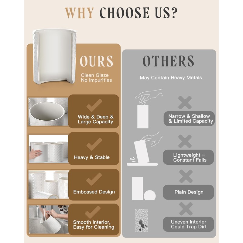 Utensil Holder - 7.1"+5.4" Ceramic Utensil Holder for Kitchen Counter,
