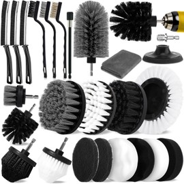 POWZOO Brush attachment, cordless screwdriver (set of 24), 3 degrees of hardness, soft, medium, hard, brush attachment drill, cleans the car, rim brush, upholstery brush, bathroom, sofa, corner