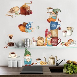 decalmile Kitchen Gnome Wall Decals Coffee Tea Cup Wall Stickers Living Room Dining Room Cafe Wall Decor