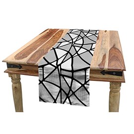 ABAKUHAUS Black and White Table Runner, Thick Thin Lines Tile, Dining Room Kitchen Rectangular Decorative Table Runner, 40 x 225 cm, Grey Black
