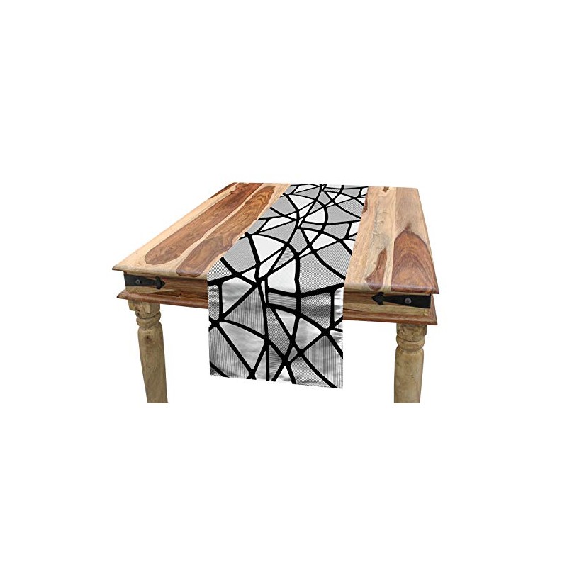 ABAKUHAUS Black and White Table Runner, Thick Thin Lines Tile,