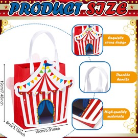 Kolldenn 12 Pcs Circus Party Favor Bags Carnival Gift Treat Bags Circus Theme Goodie Candy Totes with Handles for Carnival Themed Birthday Party Supplies