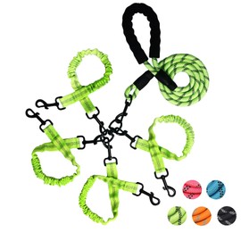 4 Way Dog Leash,No Tangle for Four Dogs, 3 in 1 Dog Leash with 360° Swivel, Shock Absorbing, Reflective Threads Comfort Foam Handle, Ideal for Small Dogs and Dog Training (Green, Four Leashes)