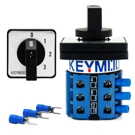 KEYMOO 20A Rotary Changeover Switch 660V 4 Position 3 Phase 12 Terminals,3-Way 2NO 2NC Universal Selector Switch 20/0-3.3