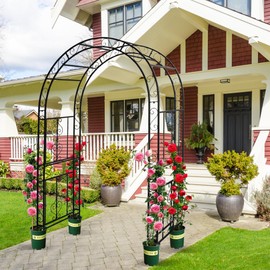 Teabelle Metal Garden Arbor Trellis, Black Arch for Climbing Plants, Wedding Outdoor Arch for Ceremony, Flowers and Plants Support Structure Stand for Lawn Patio Backyard Decoration