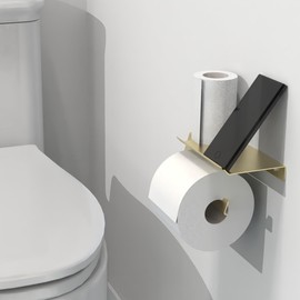 AquaChase Toilet Tissue Paper Holder with Shelf for Mega Rolls, Bathroom Organizer for Cell Phone, Tablet or Wet Wipes, Easy Loading Rust-Proof Stainless Steel Construction (Single, Brushed Gold)