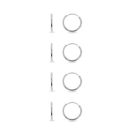 Set of 4 Sterling Silver Small Endless 10mm Thin Round Cartilage Hoop Earrings for Men Women
