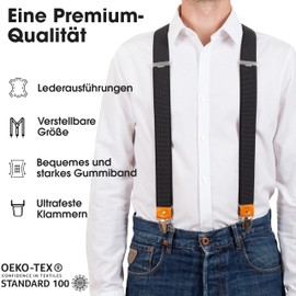 Pierrot Men's Braces Wide and Vintage Premium - Made in Germany / France - Reinforced Elastic Band & Leather Fittings with Extra Strong Metal Clips - Adjustable Length up to 130 cm, Grey polka dots