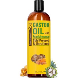 Seven Minerals Cold Pressed Castor Oil with Frankincense - 16 fl oz Bottle - Unrefined & Hexane Free - Hair Growth, Thicker Eyelashes & Eyebrows, Dry Skin Care, Joint and Muscle Relief (Pack of 1)