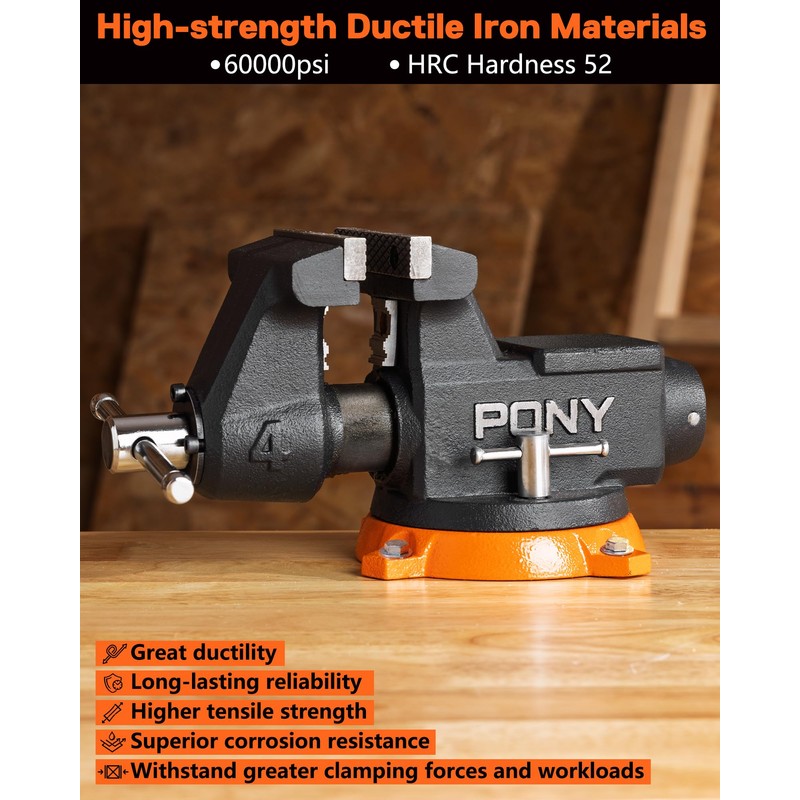 PONY 4 Inch Heavy Duty Bench Vise 4400LBS Clamping Force,