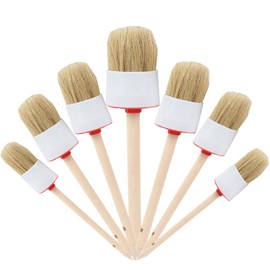 Natural Bristle Chalk Paint Wax Brush Wood Handle Round Paint Brushes ，for Paint Oil Watercolor Paints，Waxing Brushes,Furniture, DIY Art Crafts(7PACK)