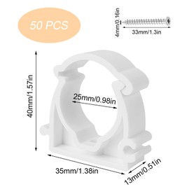 Pack of 50 M25 Pipe Clamps 25 mm White PPR Pipe Clips Hose Clamps with Screws Pipe Clamp for Rod Pipe, Isor Pipe, Empty Pipe, Hoses (White)