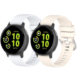 2 Pack Waterproof Bands Compatible with Garmin Vivoactive 6 / Garmin Vivoactive 5 / Garmin Vivoactive 3 / Garmin forerunner 165, 20mm Classic Soft Sports Replacement Wristband (Starlight/White)