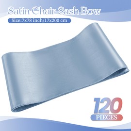 Lumaycens 120 PCS Dusty Blue Satin Chair Sashes Bows Universal Chair Cover Band Back Ties Chair Bows for Wedding Party Reception Restaurant Event Decoration(7 x 78 inch)