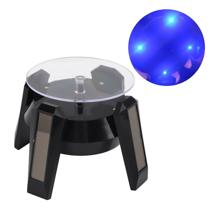 LED Jewelry Display Turntable Solar Powered Rotating Stand Blue Led