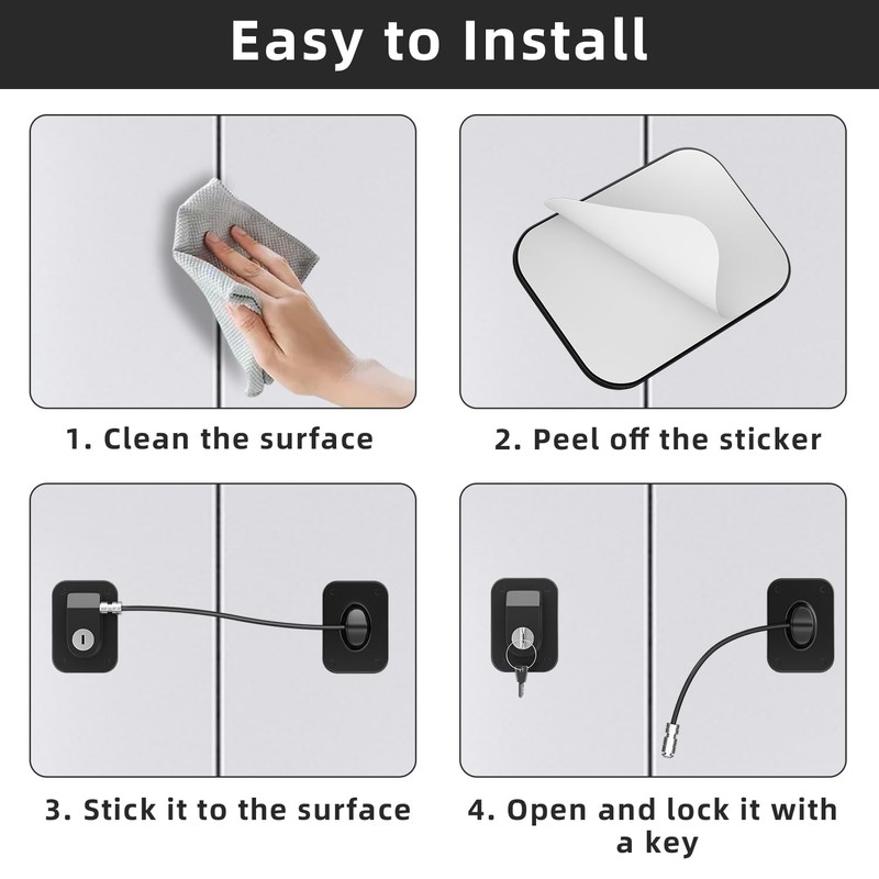 RORMGO Refrigerator Lock 2 Packs, Fridge Lock with Silicone Wire