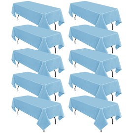 10 Pack Light Blue Tablecloths for 8 Foot Rectangle Tables 60 x 126 Inch - 8ft Rectangular Bulk Polyester Fabric Table Clothes for Wedding Buffet Party Banquet Reception Restaurant and Camping