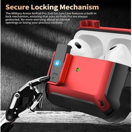 Olytop for Airpods Pro/Pro 2 Gen Case Cover (2023/2022/2019), Secure Lock Clip Shockproof AirPod Pro 2nd/1st Generation Hard Protective Skin Case with Cleaner Kit & Replacement Ear Tips, Black/Red