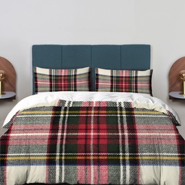 BaoNews Scottish Tartan Duvet Cover Set King Size,3 Pieces Green Wool Plaid Symmetric Square Fashion Bedding Set Hotel Quality PolyesterComforter Cover Set with 2 Pillowcases(No Filler)