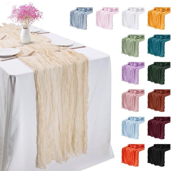 LEREATI Beige Cheesecloth Table Runner 90cm x 400cm Chiffon Table