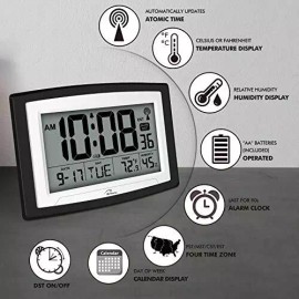 WallarGe Digital Atomic Wall/Desk Alarm Clock Large Display With Temperature & Humidity