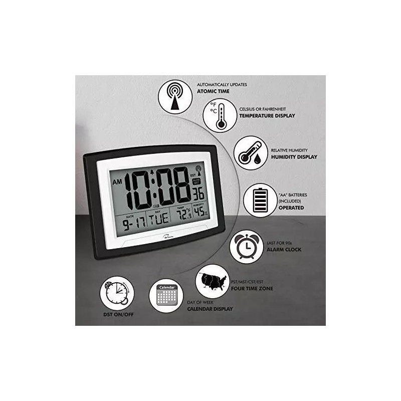 WallarGe Digital Atomic Wall/Desk Alarm Clock Large Display With Temperature