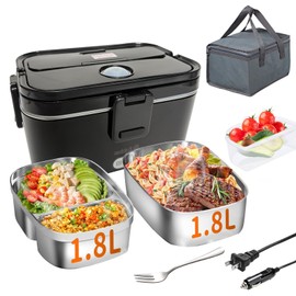 Kabbas 1.8L Portable Electric Lunch Box for Adults, 100W Heated Lunch Box for Men with Removable Dual Container, Fast Heating Food Warmer, 12V/24V/110V for Car Truck Office lonchera eléctrica portátil