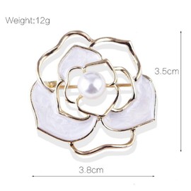 LISADORE Pearl Hollow Camellia Brooch Pin Pearl Fashion Flower Badges Vintage Camellia Brooches Pin For Lady Wedding Party Corsage Pin Accessories Jewelry Gift