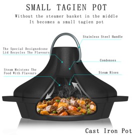 UKENEM Cast Iron Saucepan & Chocolate Melting Pot, Small Sauce Pan & Tart Pan with Lid and Steamer, Garlic Roaster and Rice Pot for Baking, Grilling and Daily Cooking, Heavy Duty Multi-Functional Pot