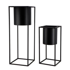 Set of Two Empty Tall Planters With Stand Matte Black Planter Detachable Pots for Balcony Home Decorcolor: Black, Size: 1L
