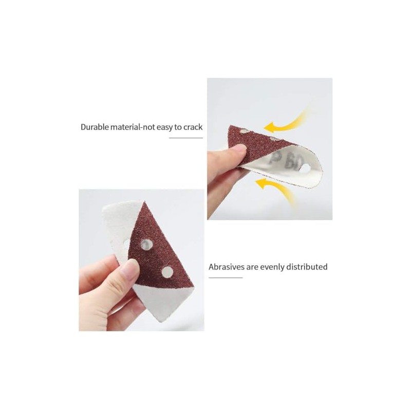EETools 50Pcs P40 Grit Triangle Sanding Pads Hook and Loop