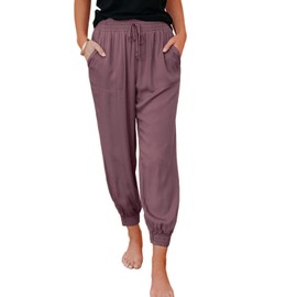 Dokotoo Womens Summer Comfy Casual Loose Solid Lightweight Drawstring Tie Elastic Waist Jogging Joggers Pants Sweatpants for Women with Pockets Purple X-Large
