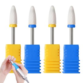 UEIOAVL Nail Files & Polishing Blocks, 2-Piece Ceramic Nail Drill Bit Set, Electric Nail Clippers Drill Bit Set, Corn Shaped Nail Drill Attachment for Manicure, Pedicure, Cuticle, Home Use (Yellow