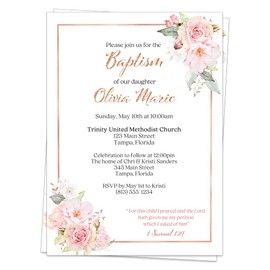 The Invite Lady Baptism Invitations For Girls Bautizo De Niña Custom Flora First Communion Confirmation Invites (12 count)