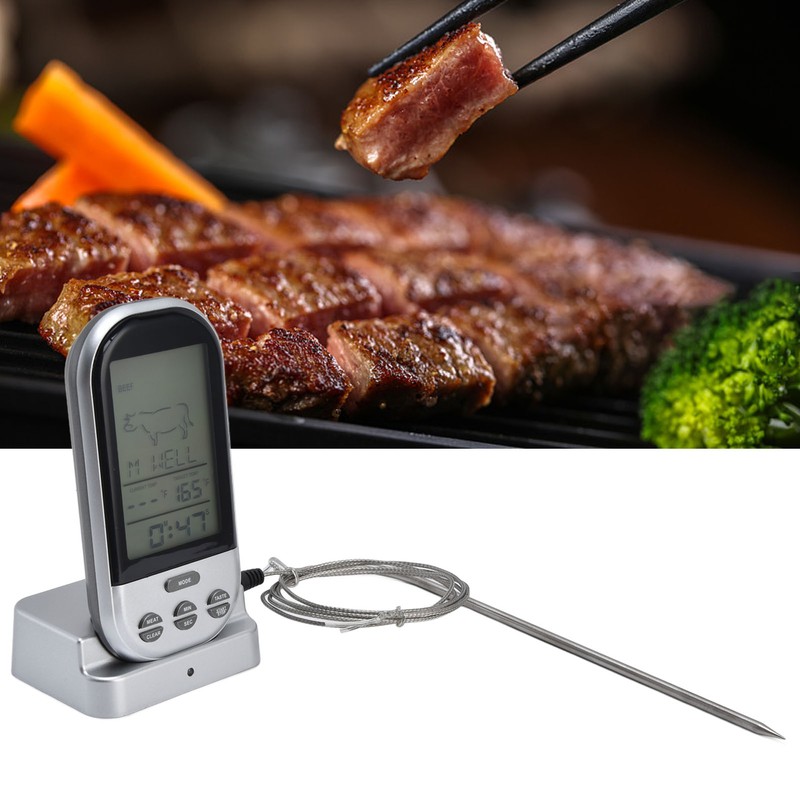 Wireless Thermometer Timer Overtime Alarm Function Practical Temperature Meter for