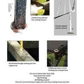 ANVIL Rail Banister Repair mounting Base- No Welding Needed Repairs for 1 1/4" Square Broken Rail Posts,1.25" Rusted Out Railing Posts 4" high Bracket Insert, Black w Anchor Bolts
