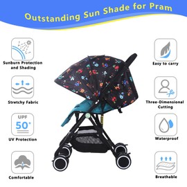 ZIQINPSQ Universal Sun Shade for Pram,Waterproof，Pram Sun Shade Cover，pram Parasol,UV Protection，UPF50+ Blackout，Easy to Install，Baby Shade with Lycra Fabric，for Car Seat,Buggy & Carrycot(Numbers)