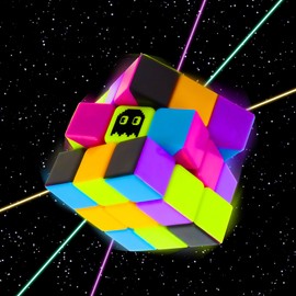 3 x 3 Stickerless Neon 80s Mod Puzzle Cube - Cool Fidget Toy Engineered for Fun & Speed Solving - Game & Desk Gadget for Adults and Families - Party Favor, Stocking Stuffer, & Stress Relief Activity