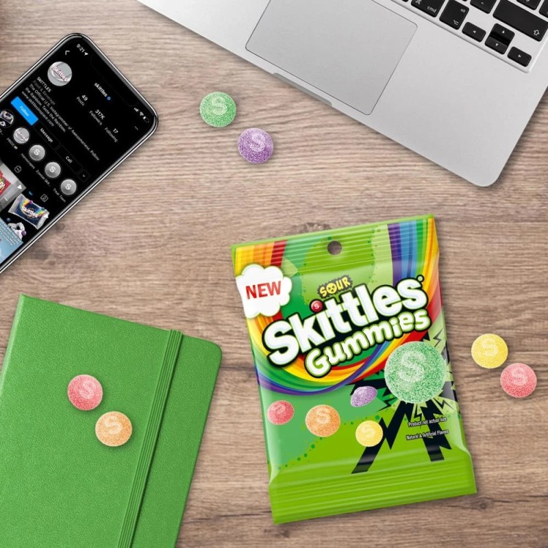 Skittles Sour Gummy Candy Pack 12 Bags 5.8Oz Assorted Fruity