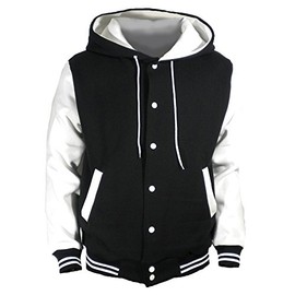 U World Men's Hood Baseball Varsity Jacket White (S)