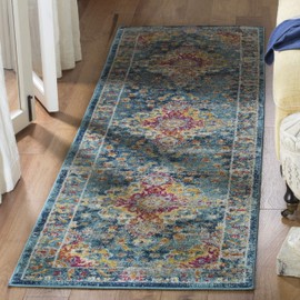 Safavieh Madison Collection MAD154L Boho Chic Medallion Runner, 2'3" x 8' , Teal / Fuchsia