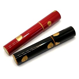 Japanese Bamboo Lacquered Toothpick Holder Case (Portable), Gold Foil (2. Red)