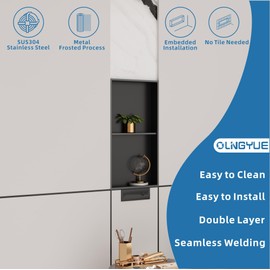 OLNGYUE Shower Niche Stainless Steel: No Tile Needed Double Layer - 12x24 Inchs Recessed Wall Niches Shelf for Bathroom Storage - Matte Black