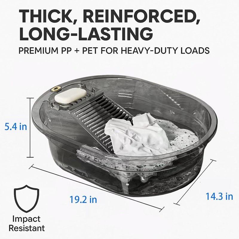 2-in-1 Hand Washing Basin with Washboard - BPA-Free Portable Laundry
