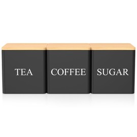 3Pcs Tea Sugar Coffee Canister Set with Bamboo Lids Large Capacity Tea Sugar Coffee Container Set Sealed Snack Jar Set Space Saving Coffee Canister Set for(White)