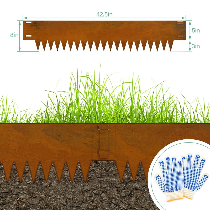 Ganeekiron Cor Ten Steel Landscape Edging, 8Hx40L-Inch Metal Garden Edging,